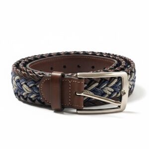 Torino ITALIAN BRAIDED LEATHER TWO TONE CASUAL IN NAVY & BROWN unisex belt 42”